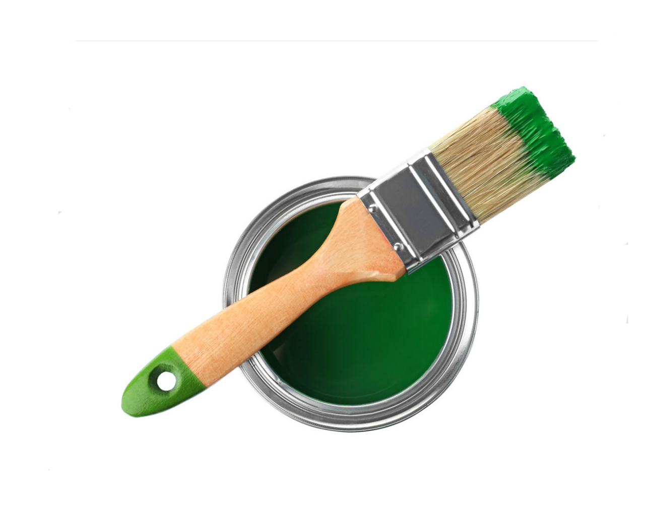 Paint can and brush on white background, top view; Shutterstock ID 1293322108; purchase_order: CON; job: ; client: ; other: 