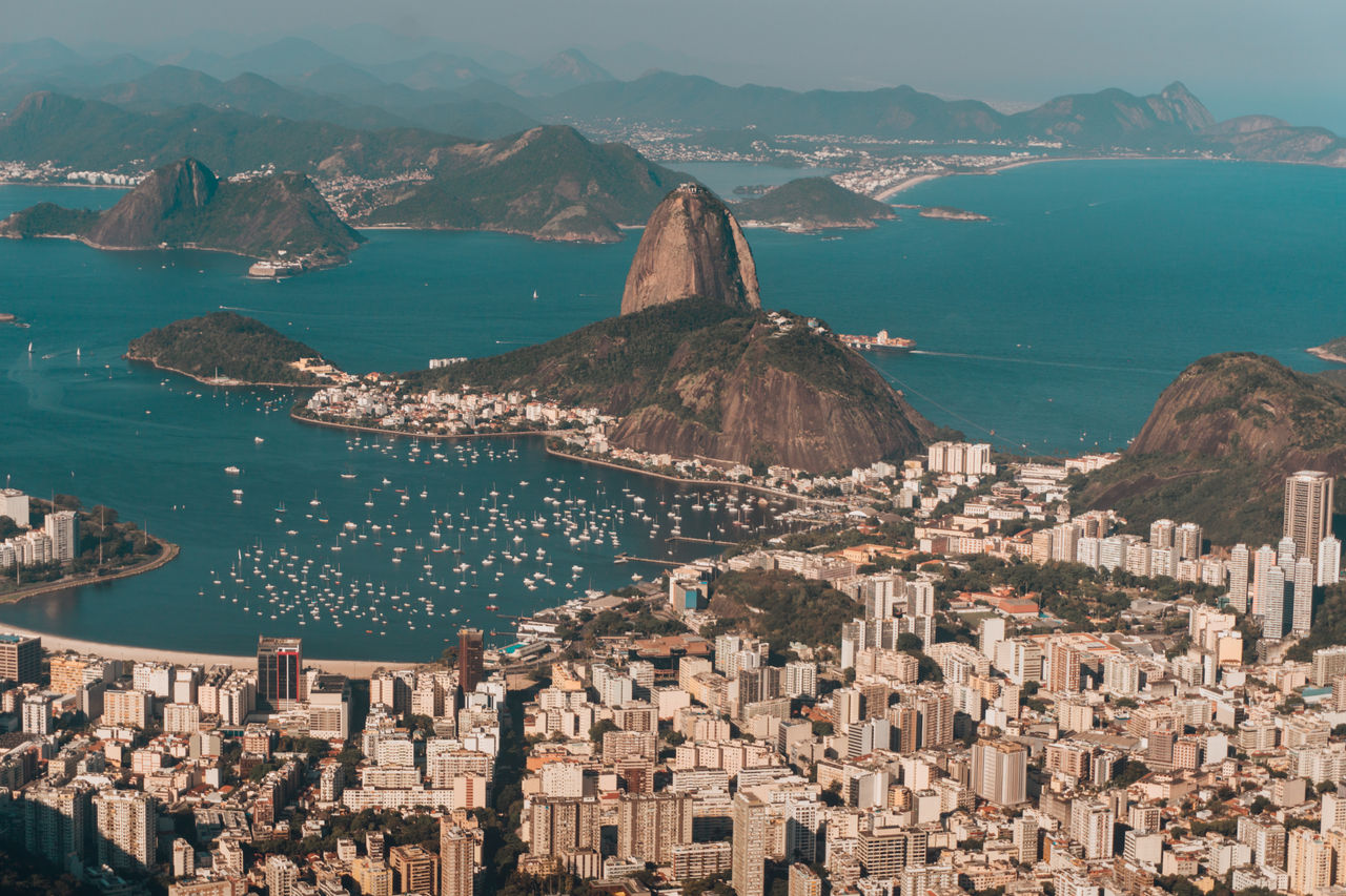 Aerial photo Sea hills sunlight Rio de Janeiro Brazil 