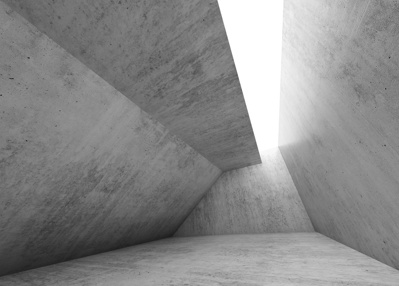Gray concrete room interior. Abstract empty modern architecture background, 3d render; Shutterstock ID 462022921
