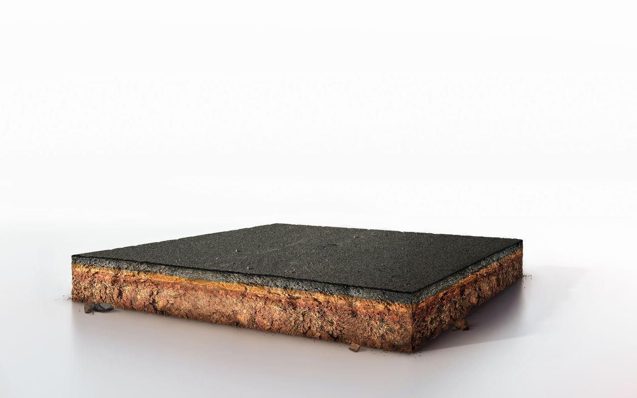 3D Illustration of soil land geology cross section with asphalt road